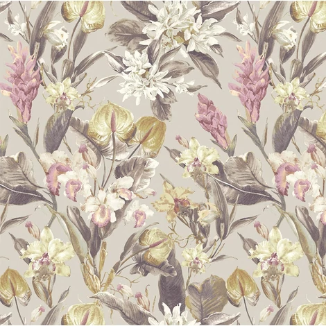 Sketchtwenty3 Elegáns virágos lila-szürke vlies tapéta Florence Zinc Orchid 70 cm X 10 m