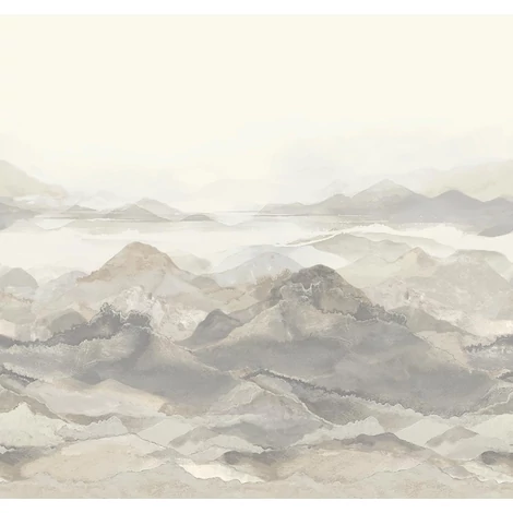 Sketchtwenty3 Hegyeket ábrázoló szürke vlies poszter tapéta Montreux Sandy Shores 318 cm X 3 m