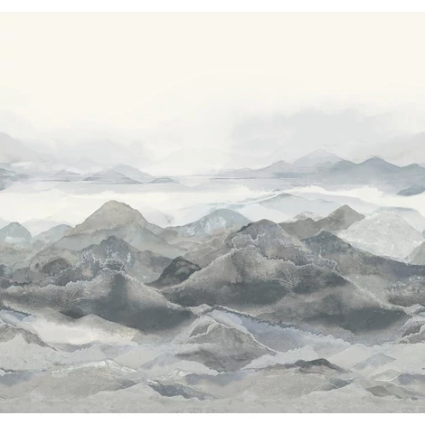 Sketchtwenty3 Hegyeket ábrázoló szürke vlies poszter tapéta Montreux Sky Haze 318 cm X 3 m
