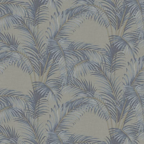 Sketchtwenty3 Pálmaleveles vászonhatású kék vlies tapéta Palmaria Azure 53 cm X 10 m