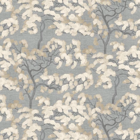 Sketchtwenty3 Ginkgo fás elegáns szövethatású kék-bézs vlies tapéta Jacinta Denim 53 cm X 10 m