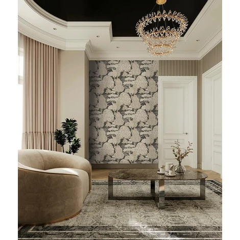 Sketchtwenty3 Mediterrán fákat ábrázoló fekete-bézs vlies tapéta Vallesa Midnight 53 cm X 10 m