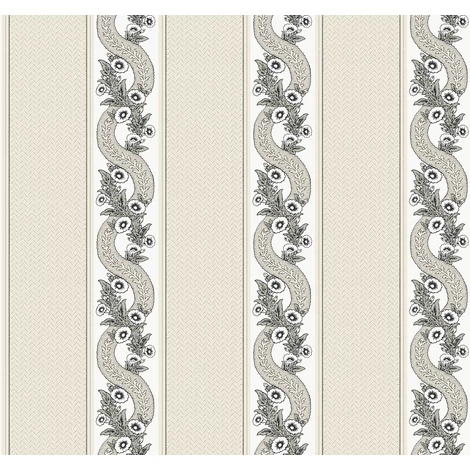 York Csíkos virág indás bézs-fekete vlies tapéta Abbey's Garland Black & White 68,58 cm X 8,22 m