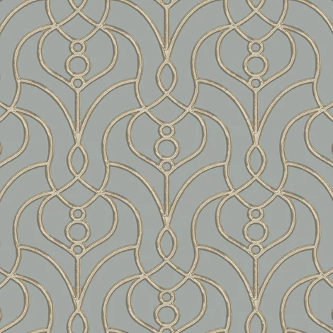 York Klasszikus szürkéskék vlies tapéta arany mintával Divine Trellis Dusty Blue 68,58 cm X 8,22 m