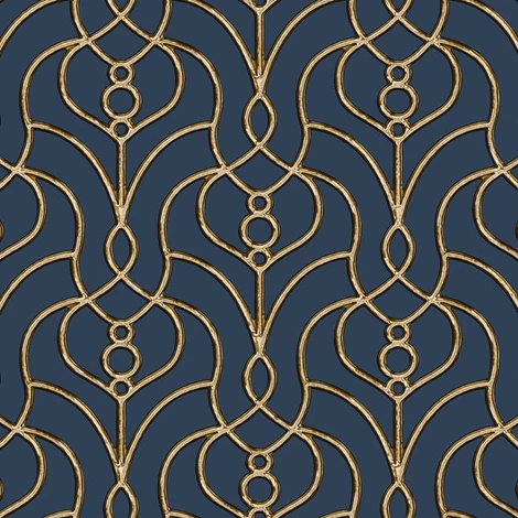 York Klasszikus kék vlies tapéta arany mintával Divine Trellis Navy 68,58 cm X 8,22 m