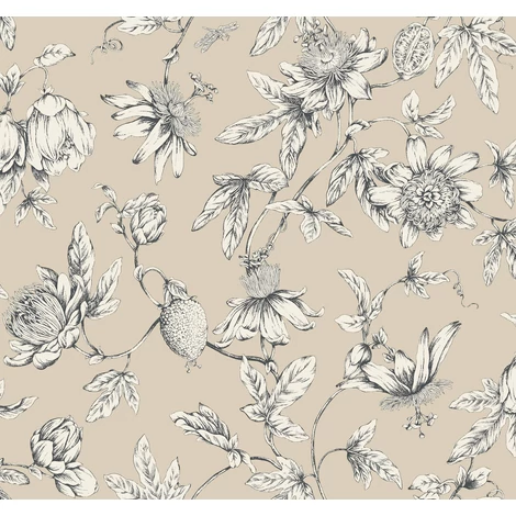 York Egzotikus viráginda bézs vlies tapéta Passion Flower Toile Beige 68,58 cm X 8,22 m