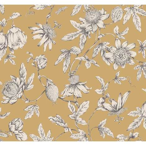 York Egzotikus viráginda sárga vlies tapéta Passion Flower Toile Harvest 68,58 cm X 8,22 m