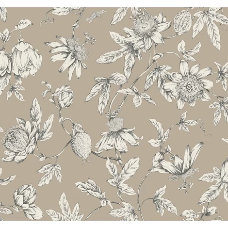 York Egzotikus viráginda barna vlies tapéta Passion Flower Toile Linen 68,58 cm X 8,22 m