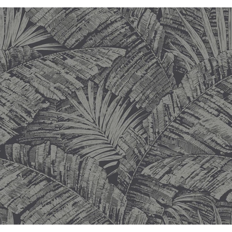 York Egzotikus pálmaleveles ezüst-fekete vlies tapéta Palm Cove Toile Silver/Black 68,58 cm X 8,22 m