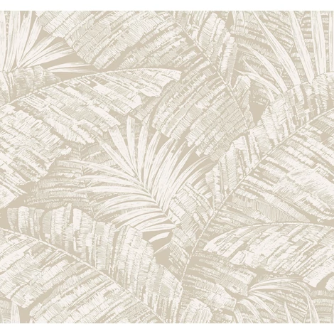 York Egzotikus pálmaleveles fehér-barna vlies tapéta Palm Cove Toile White/Taupe 68,58 cm X 8,22 m