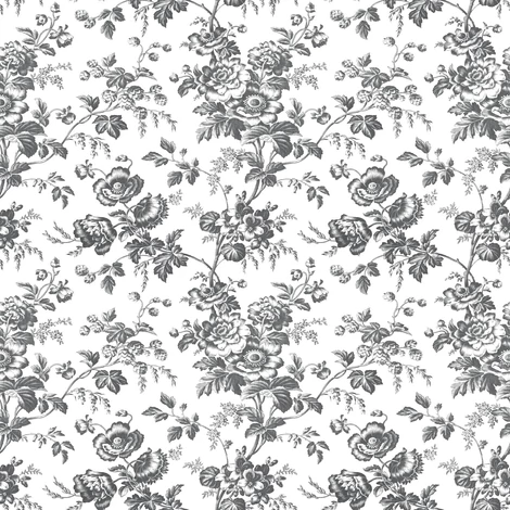 York Romantikus virágmintás fekete-fehér vlies tapéta Anemone Toile Black 52 cm X 10 m