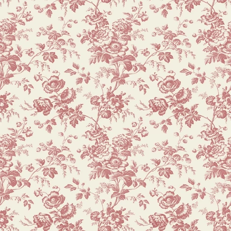 York Romantikus virágmintás piros vlies tapéta Anemone Toile French Red 52 cm X 10 m
