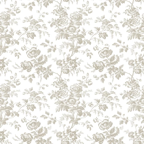 York Romantikus virágmintás barna-fehér vlies tapéta Anemone Toile Taupe 52 cm X 10 m