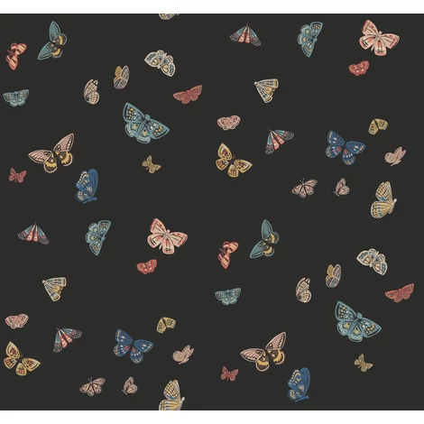 York Bájos pillangós fekete vlies tapéta finom arany részletekkel Butterfly House Black 68,58 cm X 8,22 m