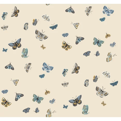 York Bájos pillangós bézs vlies tapéta finom arany részletekkel Butterfly House Linen 68,58 cm X 8,22 m