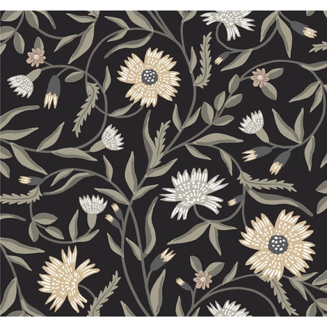 York Vadvirágos fekete vlies tapéta Aster Black 68,58 cm X 8,22 m