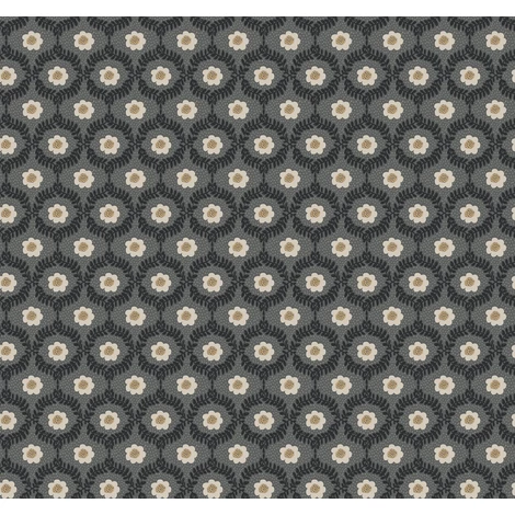 York Apró virág mintás pöttyös fekete-arany vlies tapéta Emma Black 68,58 cm X 8,22 m