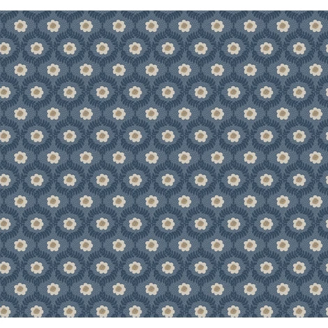 York Apró virág mintás pöttyös kék-arany vlies tapéta Emma Navy 68,58 cm X 8,22 m