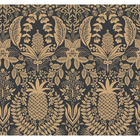 York Ananászos damaszk mintás fekete-arany vlies tapéta Pineapple Damask Black/Gold 68,58 cm X 8,22 m