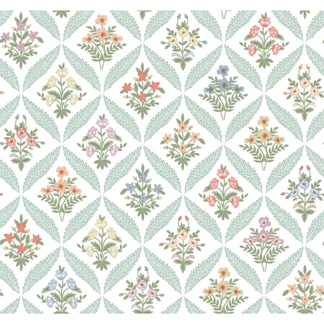 York Vintage virágos rácsos színes vlies tapéta Estee Garden Pastel Multi 68,58 cm X 8,22 m