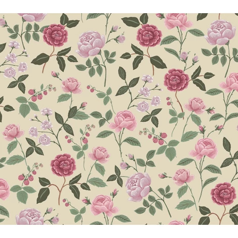 York Rózsa mintás lila-bézs vlies tapéta Roses Linen 68,58 cm X 8,22 m