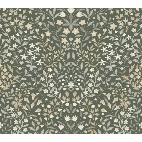 York Vadvirágos olivazöld vlies tapéta Garden Terrace Olive 68,58 cm X 8,23 m