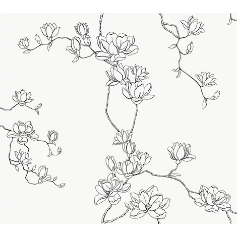 York Magnóliák sziluettje fekete-fehér vlies tapéta Magnolia Branches Black 68,58 cm X 8,22 m