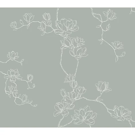 York Magnóliák sziluettje szürkészöld vlies tapéta Magnolia Branches Eucalyptus 68,58 cm X 8,22 m