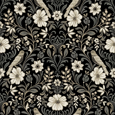 York Szecessziós stílusú madaras fekete vlies tapéta Colette Black 52 cm X 10 m