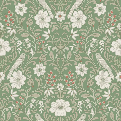 York Szecessziós stílusú madaras zöld vlies tapéta Colette Bright Green 52 cm X 10 m