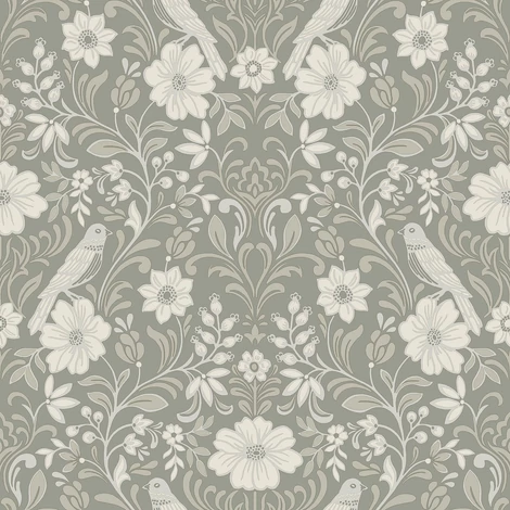 York Szecessziós stílusú madaras szürke vlies tapéta Colette Gray 52 cm X 10 m