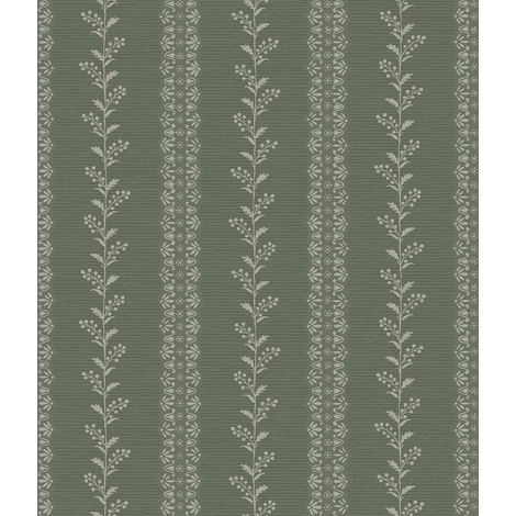 York Csíkos virágos zöld vlies tapéta Everleigh Pine 52 cm X 10 m