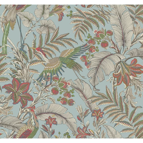 York Virágos világoskék vlies tapéta darumadarakkal Heronwood Sky Blue 68,58 cm X 8,22 m