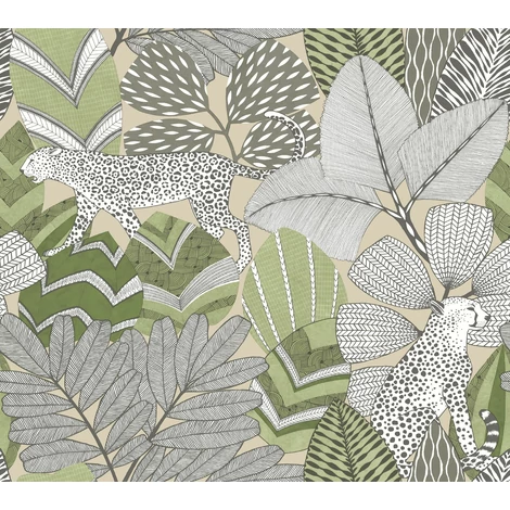 York Egzotikus zöld vlies tapéta jaguárral Namiri Green 68,58 cm X 8,22 m