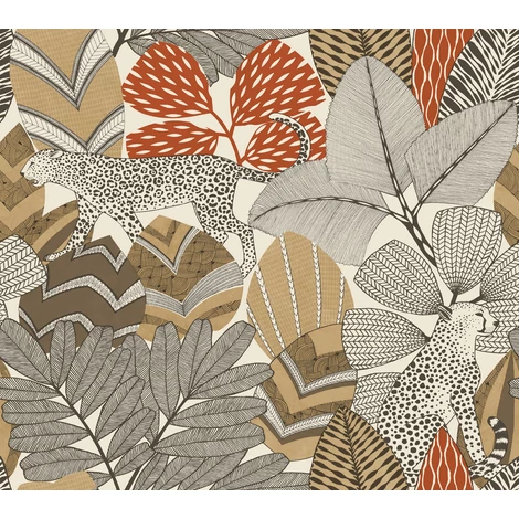 York Egzotikus barna-piros vlies tapéta jaguárral Namiri Ochre 68,58 cm X 8,22 m