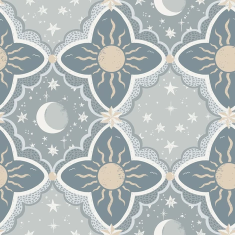 York Nap és csillagok kék vlies tapéta Sol & Måne Blue 53 cm X 10 m