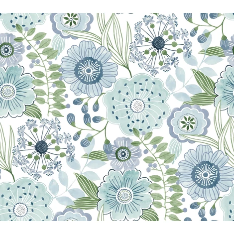 York Vadvirágos kék vlies tapéta Artistic Bouquet Alpine Leaf 68,58 cm X 8,22 m