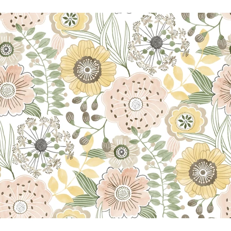 York Vadvirágos sárga vlies tapéta Artistic Bouquet Coral & Lemon 68,58 cm X 8,22 m