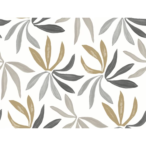 York Modern levélmintás szürke vlies tapéta Little Garden Graphite Gold 68,58 cm X 8,22 m