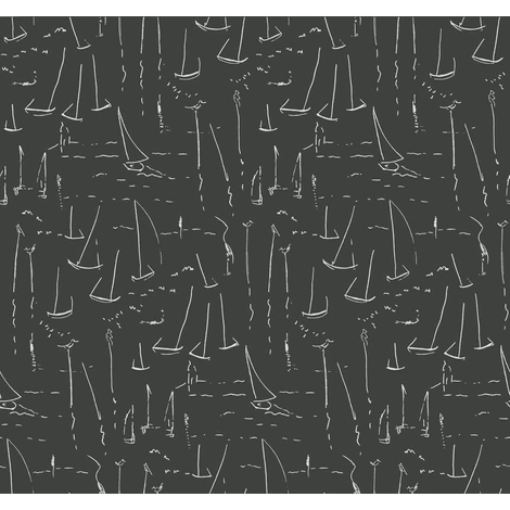 York Vitorlásokat ábrázoló modern fekete-fehér vlies tapéta Vermillion Coast Carbon Black 68,58 cm X 8,22 m