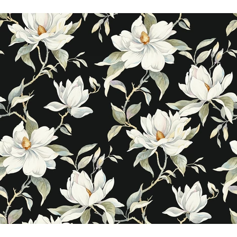York Magnóliás fekete-fehér vlies tapéta Garden Jewels Black 68,58 cm X 8,22 m