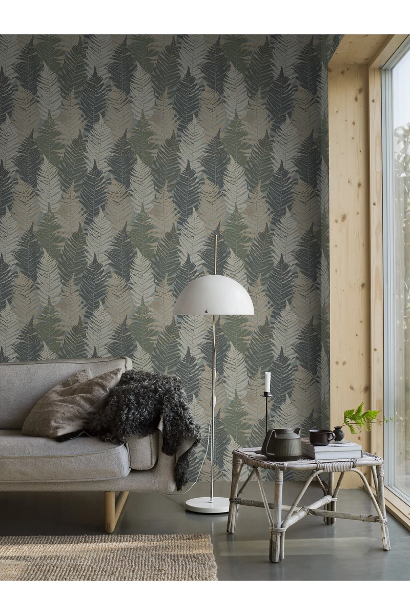 Boras Páfrányos modern zöld vlies tapéta Fern Forest Green 53 cm X 10 m