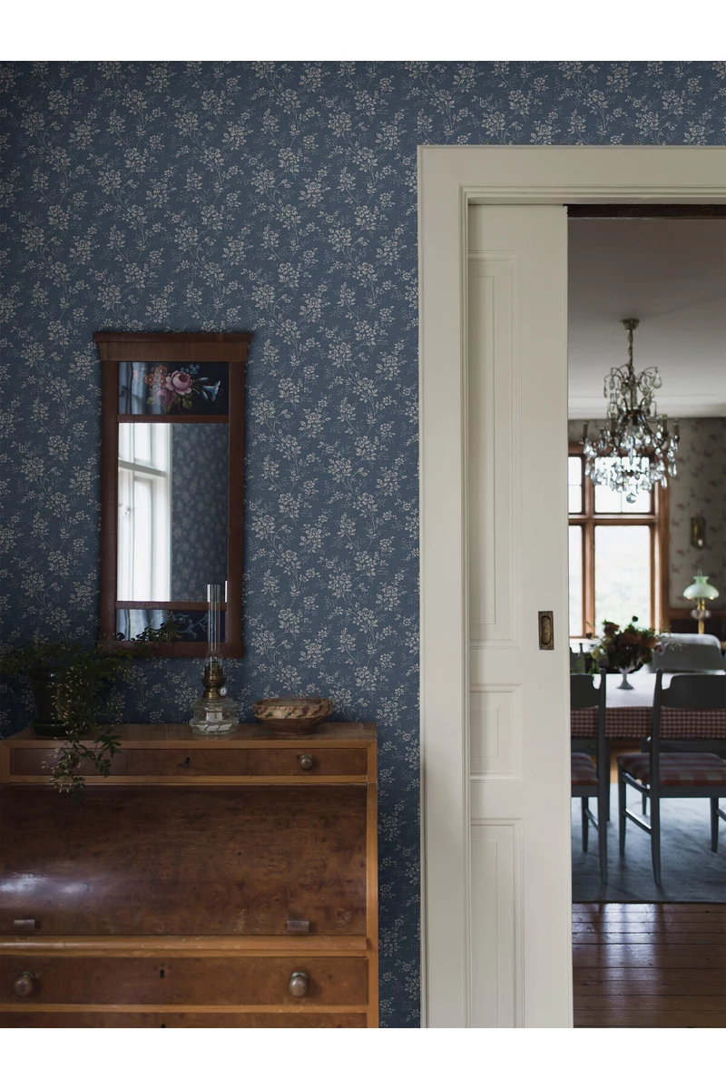 Boras Pöttyös virágos kék vlies tapéta Hip Rose Blue 53 cm X 10 m