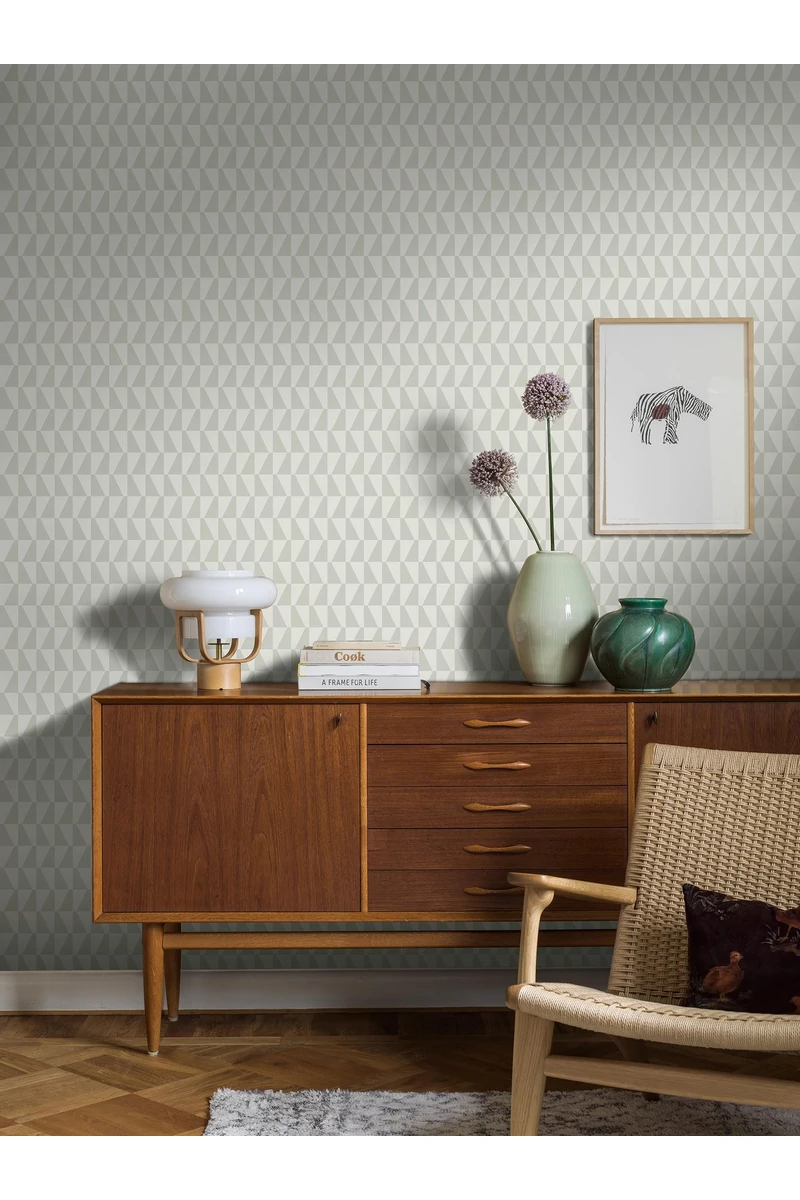 Boras Geoemtriai mintás modern zöld vlies tapéta Arne Jacobsen Trapez Green 53 cm X 10 m