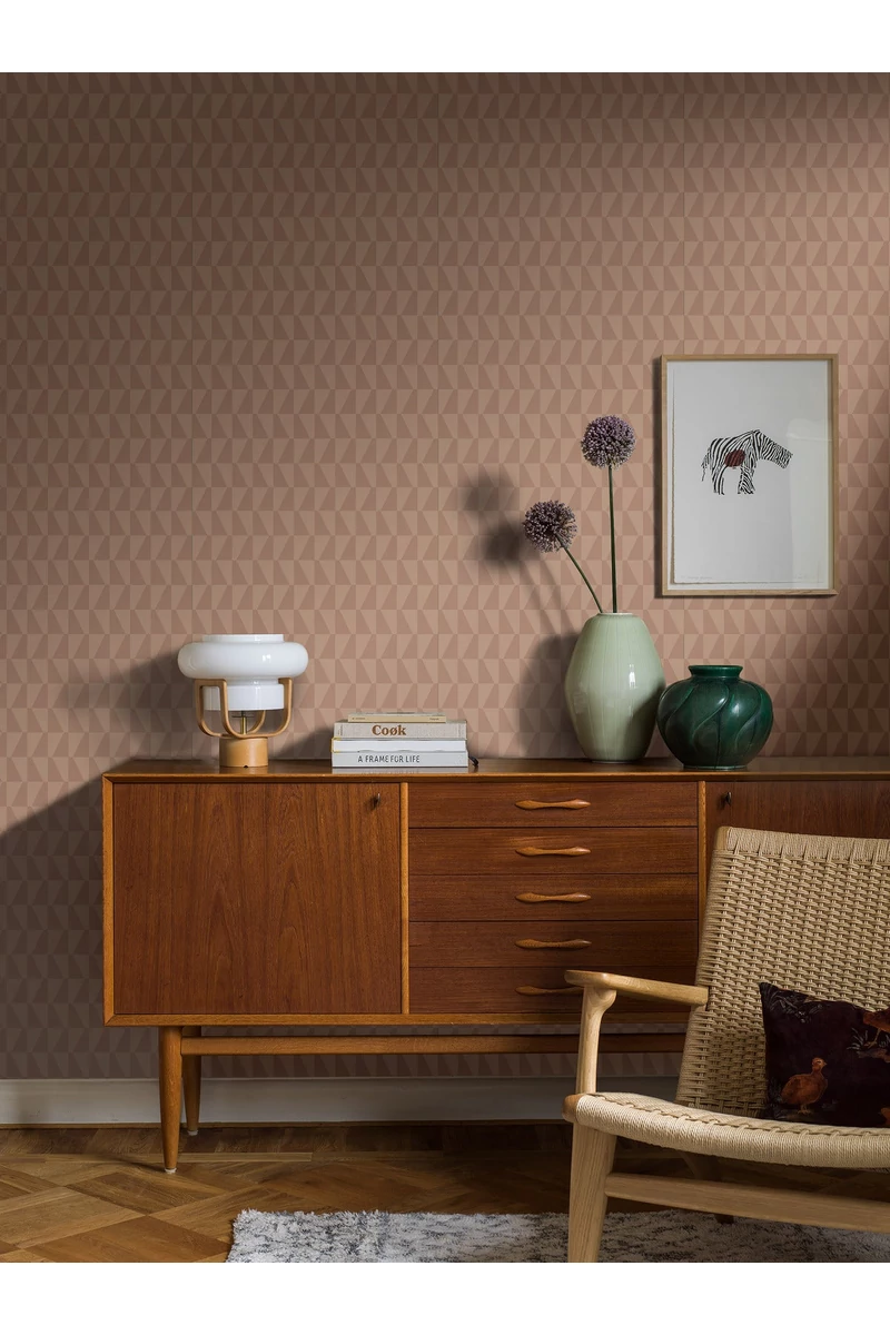 Boras Geoemtriai mintás modern rózsaszín vlies tapéta Arne Jacobsen Trapez Pink 53 cm X 10 m
