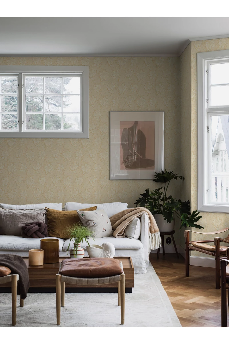 Boras Vintage virágos sárga vlies tapéta Acanthus Yellow 53 cm X 10 m