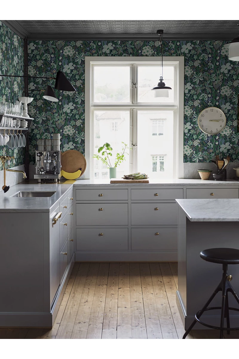 Boras Modern zöld vlies tapéta virág mintával Friviva Green 49 cm X 10 m