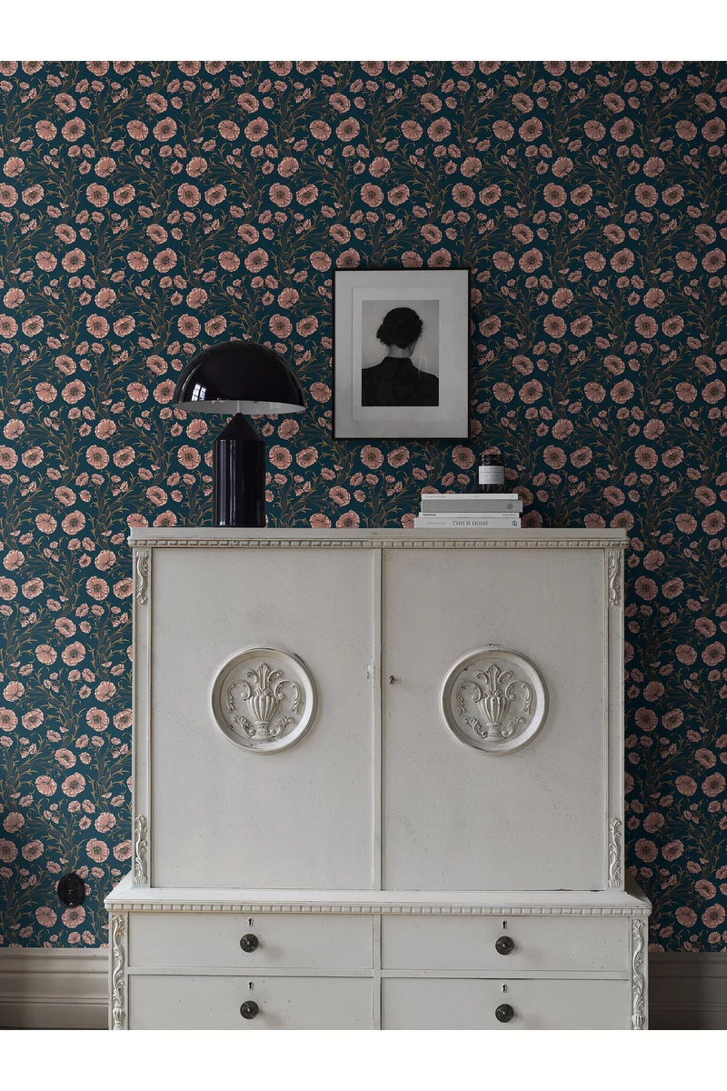 Boras Pipacsos romantikus kék vlies tapéta Poppy Flow Blue 53 cm X 10 m