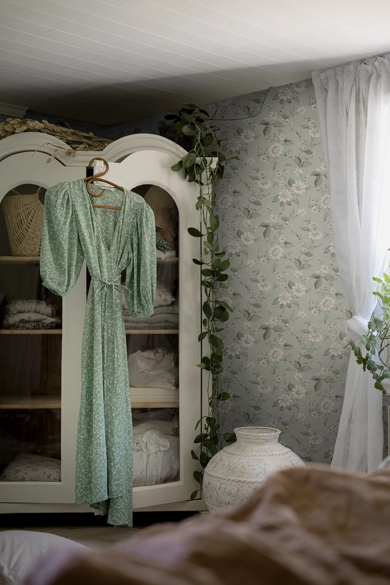 Boras Vintage virágos zöld vlies tapéta Laura´s Cottage Green 53 cm X 10 m