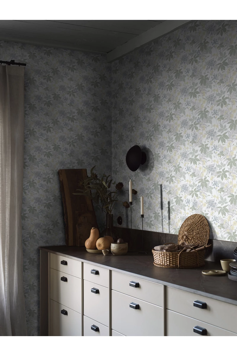 Boras Levél mintás zöld-szürke vlies tapéta Lindskog Multi 53 cm X 10 m